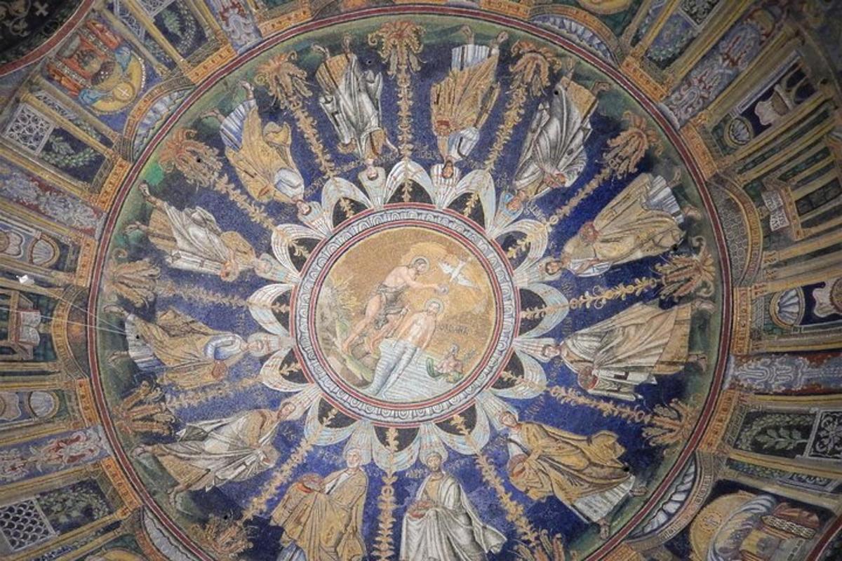 a painting on the ceiling of a building