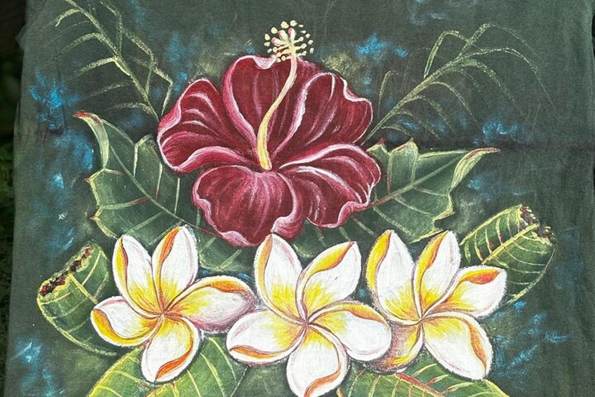 a painting of a red flower and white flowers