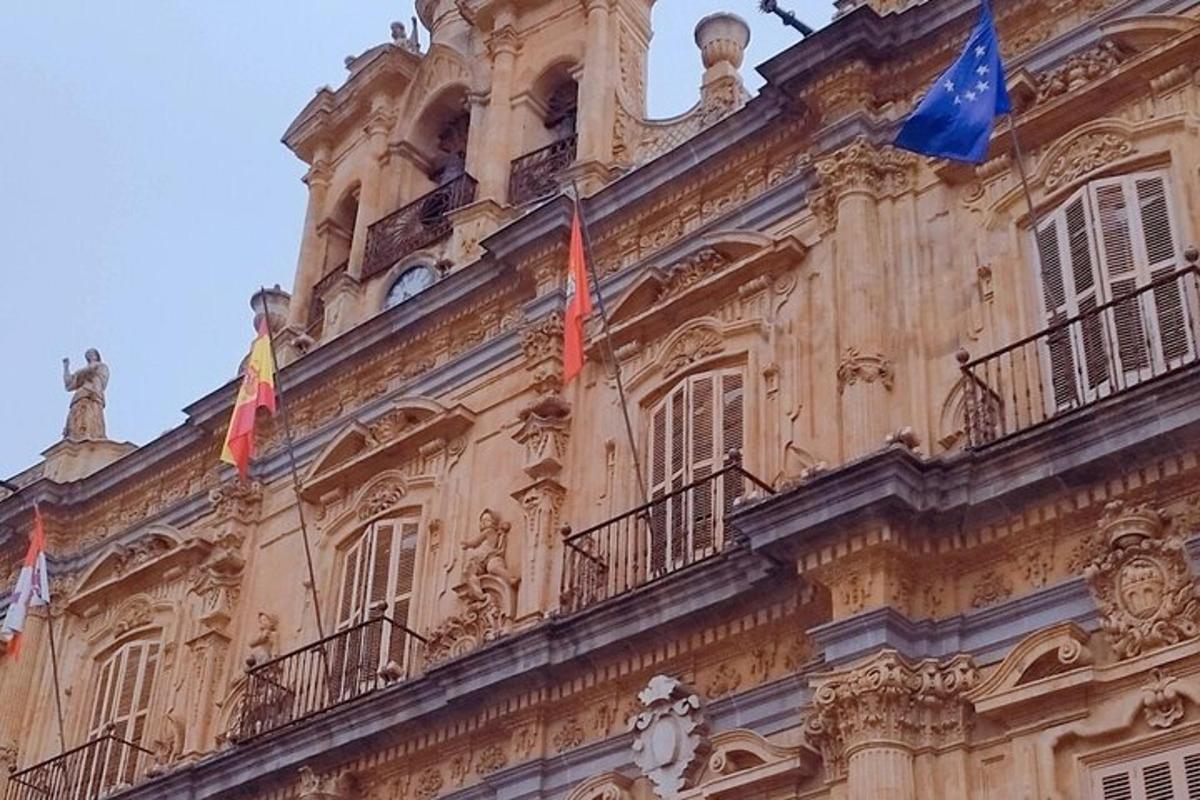 a building with flags on the side of it
