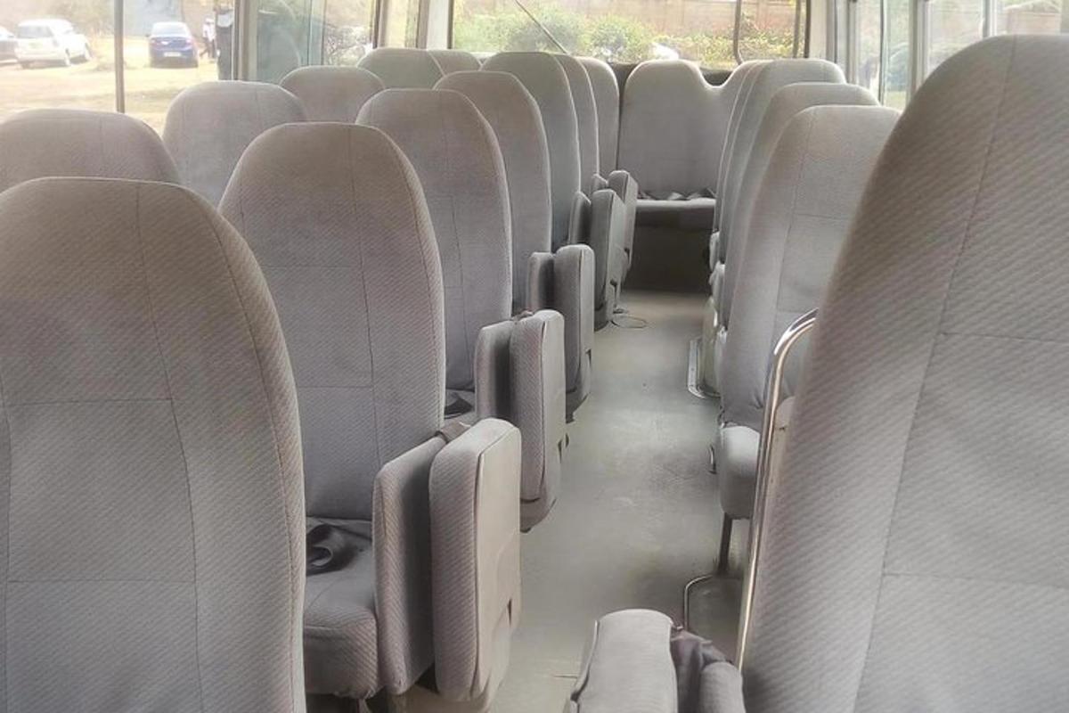 a row of empty seats on a bus