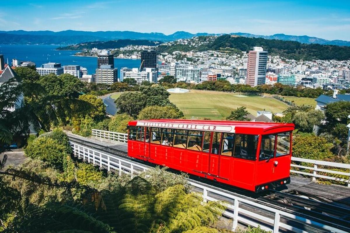 un carrello rosso che viaggia lungo un binario in una città