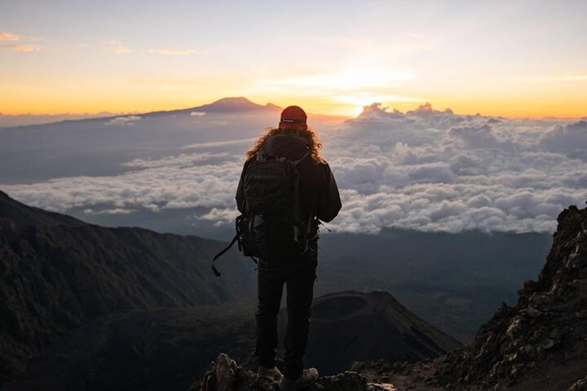 a person with a backpack standing on top of a mountain