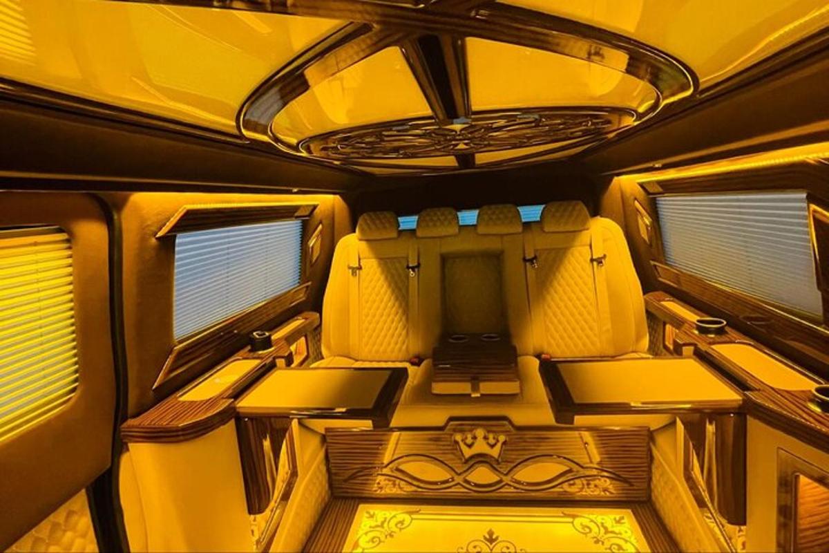 a view of the back of a train car with windows
