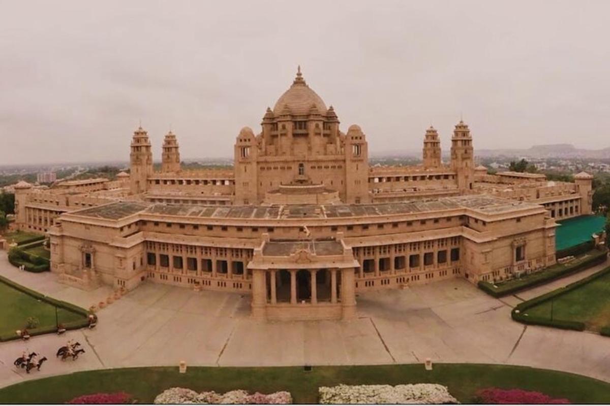 an aerial view of a large building