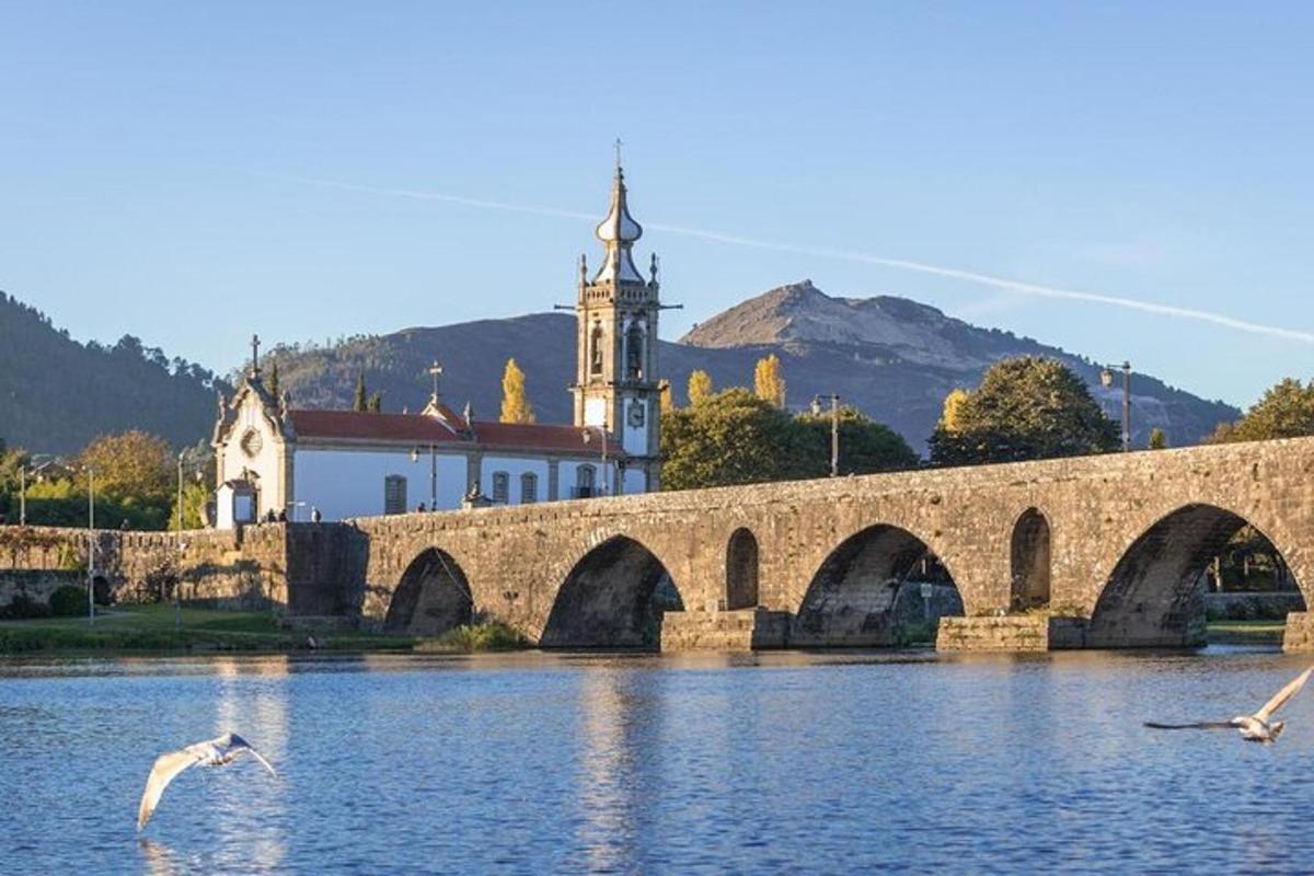 uma ponte sobre um rio com pássaros na água