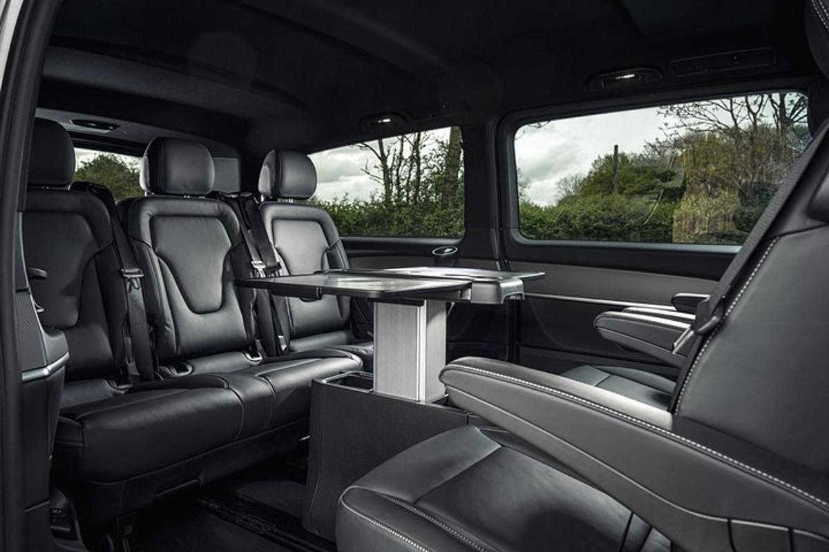 a table in the back seat of a van