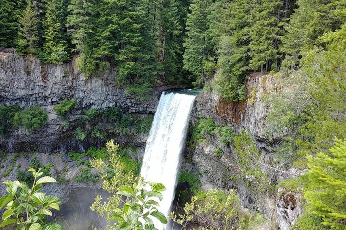 Una vista aérea de una cascada en la ladera de una montaña.