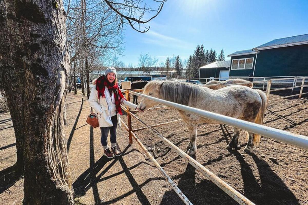 a woman standing next to a fence with a horse
