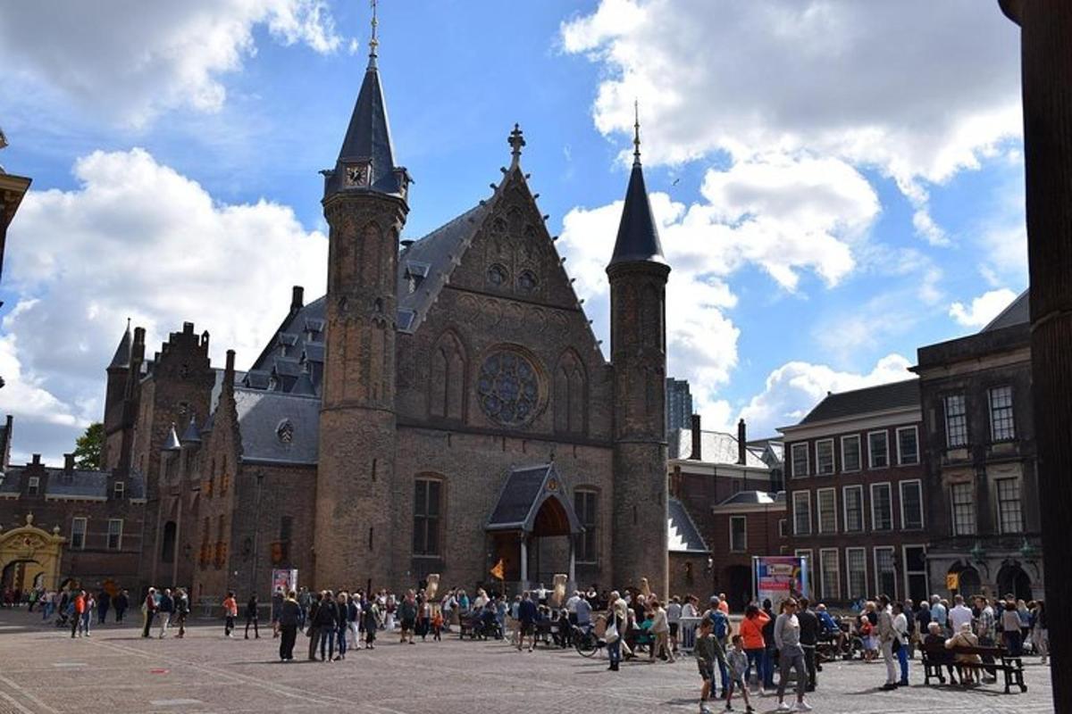 a group of people standing in front of a church