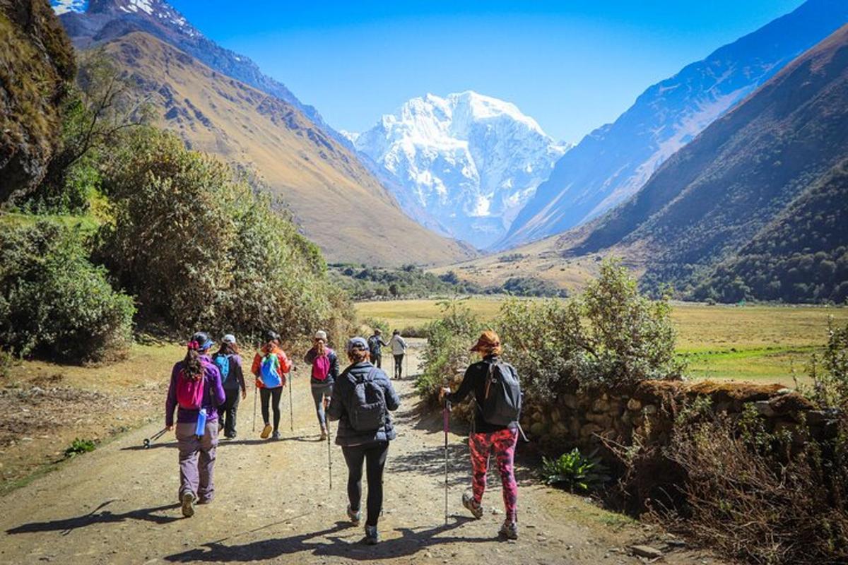 un gruppo di persone che camminano lungo una strada sterrata