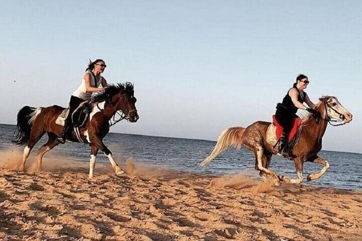 due donne a cavallo sulla spiaggia