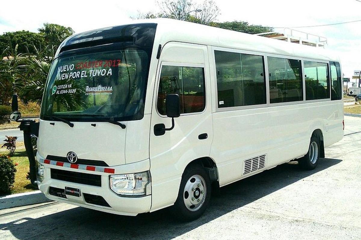 biely autobus zaparkovaný na parkovisku
