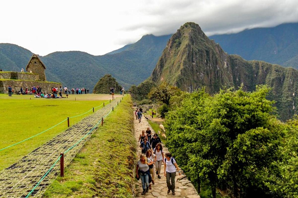 um grupo de pessoas caminhando por uma trilha em uma montanha