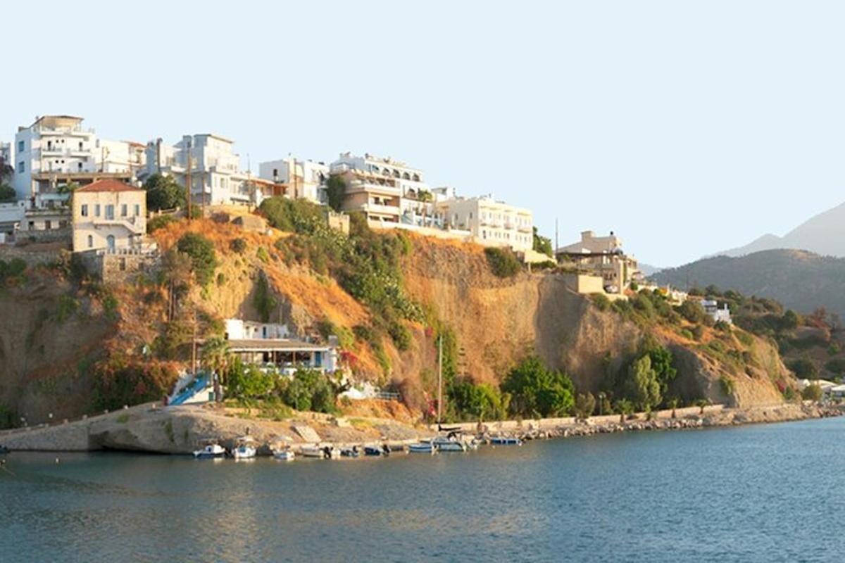 un grupo de casas en una colina junto al agua
