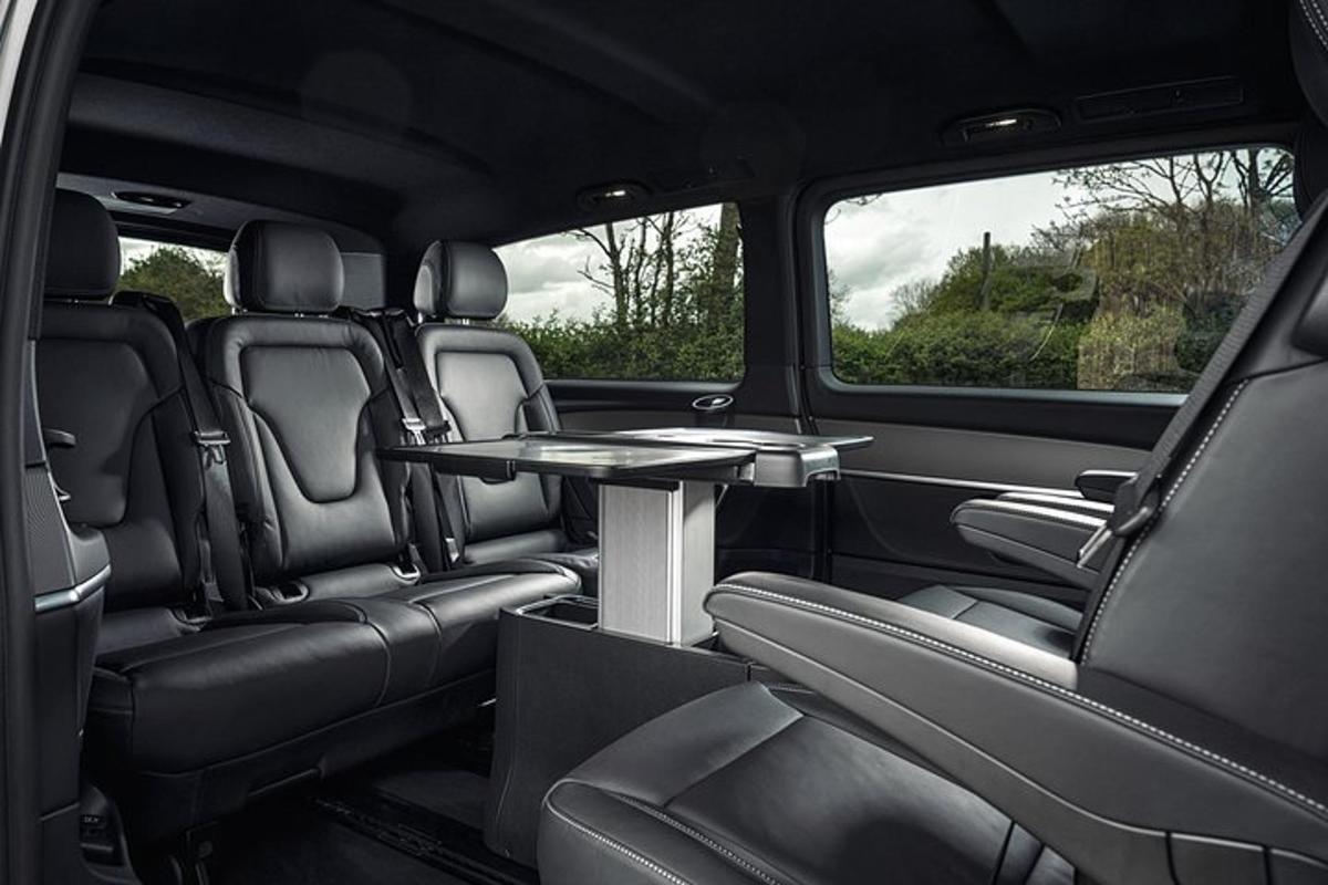 a table in the back seat of a van