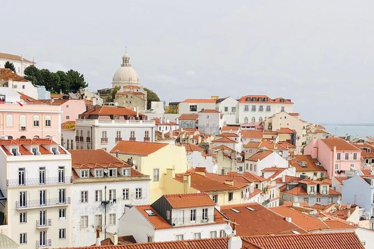 una vista di una città con case e tetti