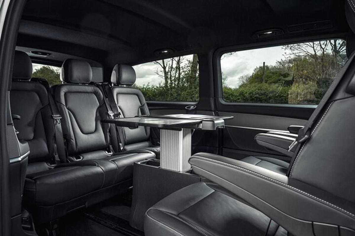a table in the back seat of a van