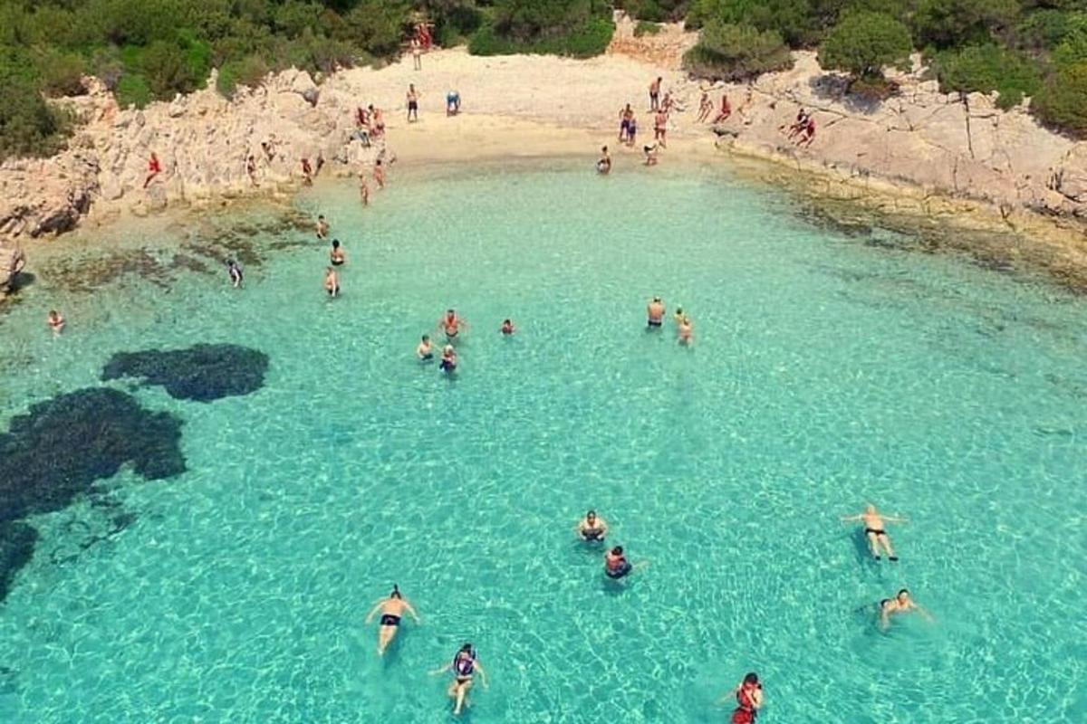 a group of people in the water at a beach