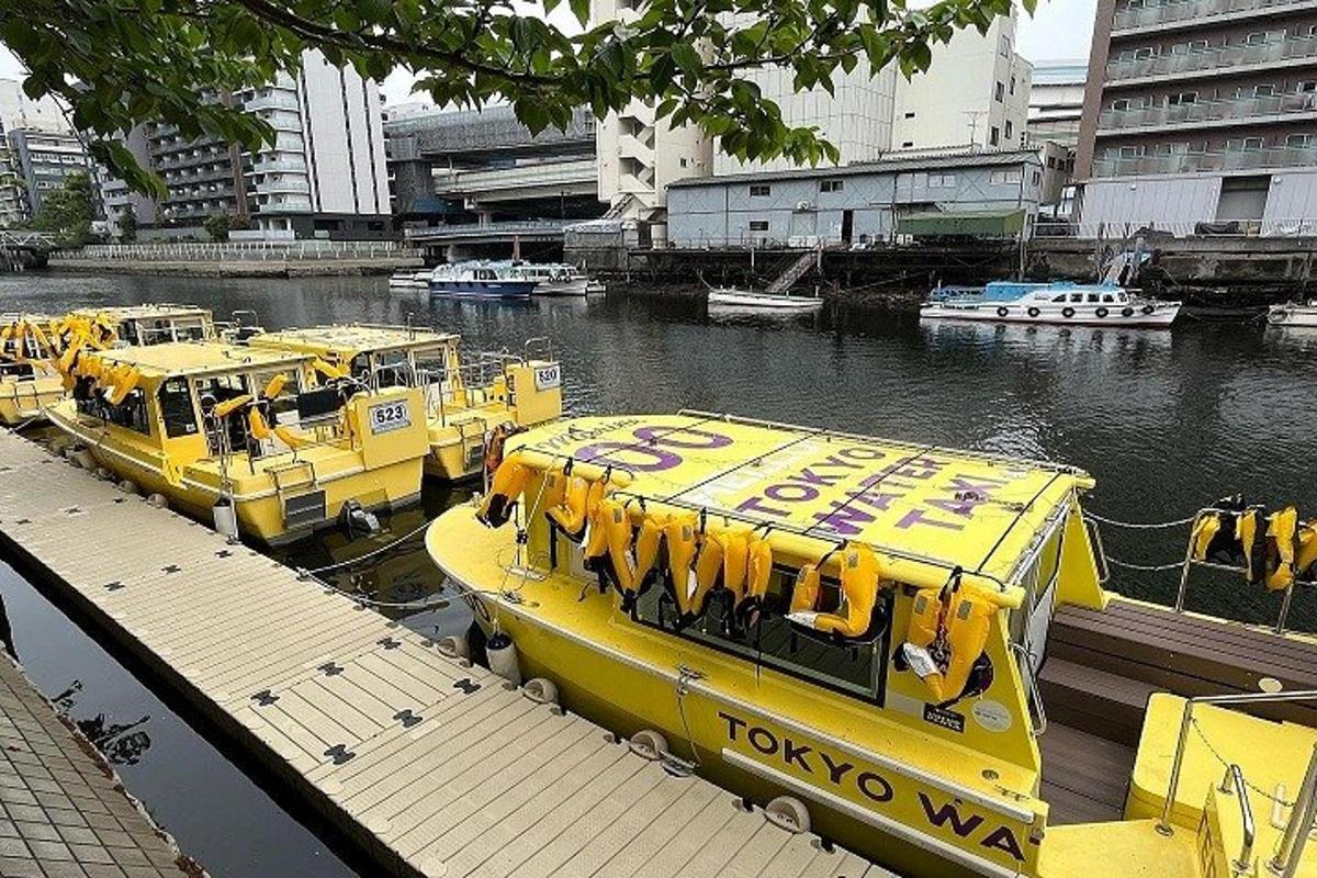 a group of yellow boats docked at a dock