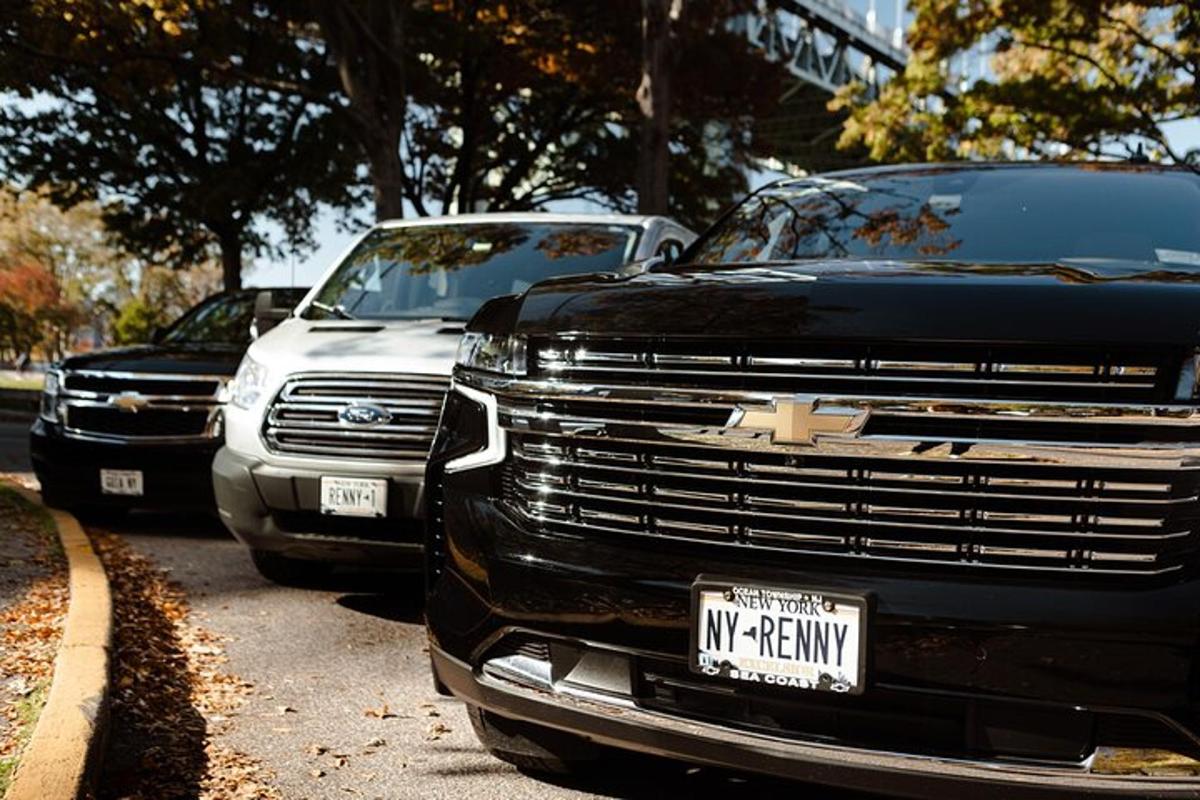 two trucks are parked in a parking lot