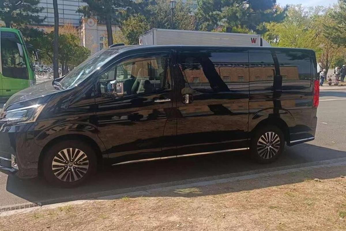 un furgone nero parcheggiato sul ciglio di una strada