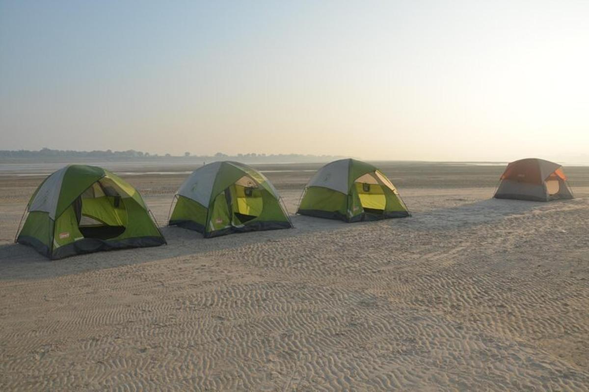 en gruppe på tre telt på en strand
