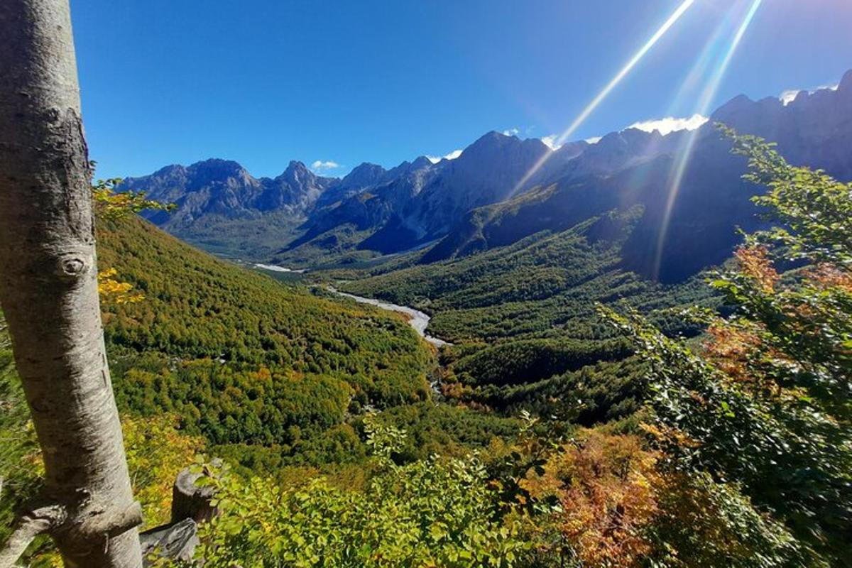 pohled na údolí se stromy a horami