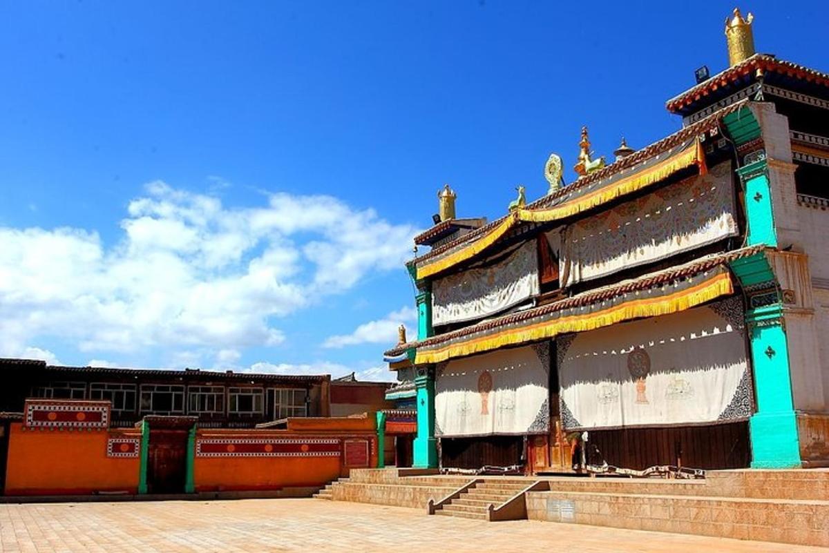 a large building with a blue