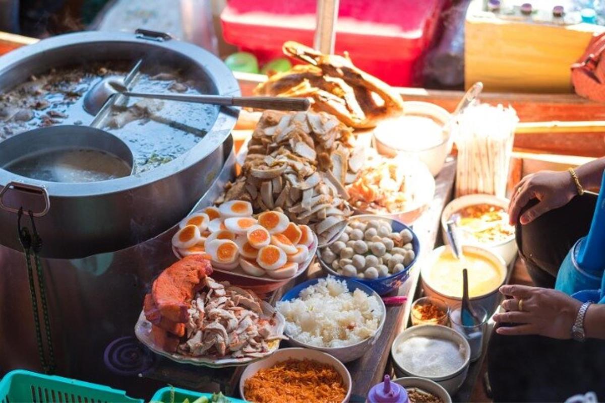 a table with a buffet of food on it