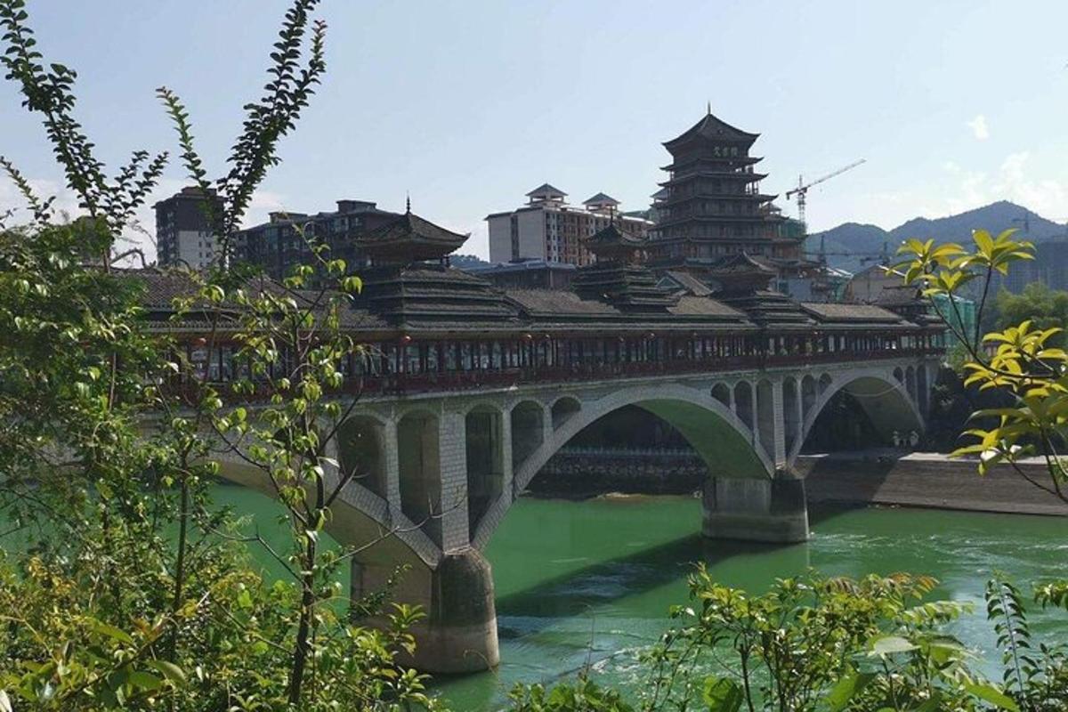 a bridge over a river with buildings on top