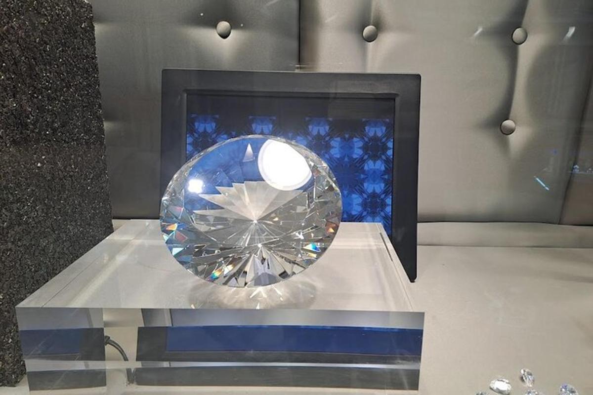 a large diamond on display in a display case