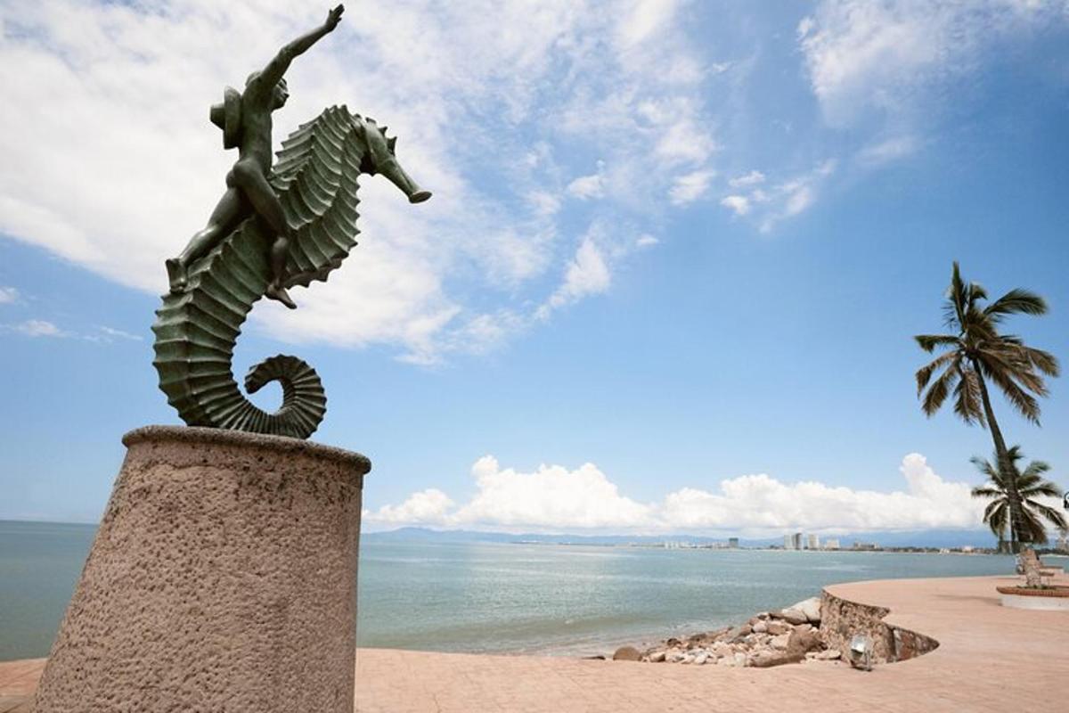 o statuie a unui bărbat călare pe plajă
