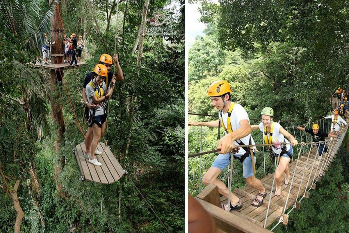 skupina ljudi na ziplineu v džungli