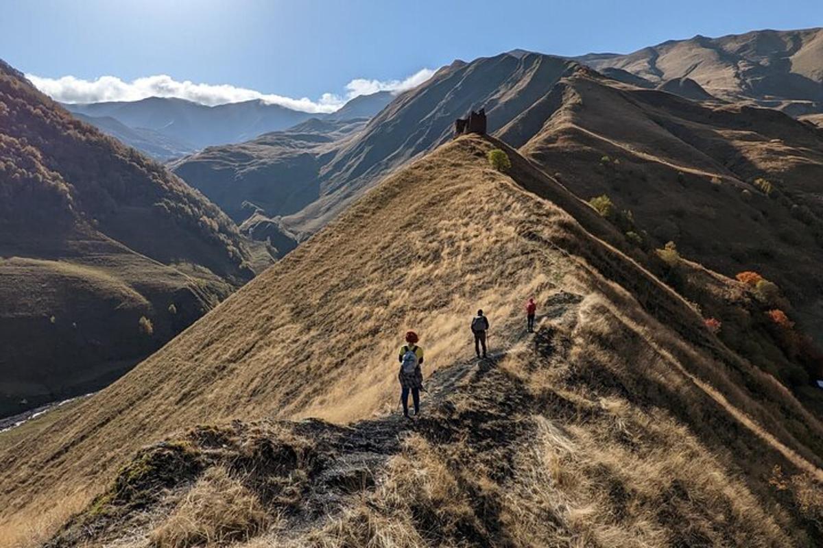 a group of people walking up a mountain
