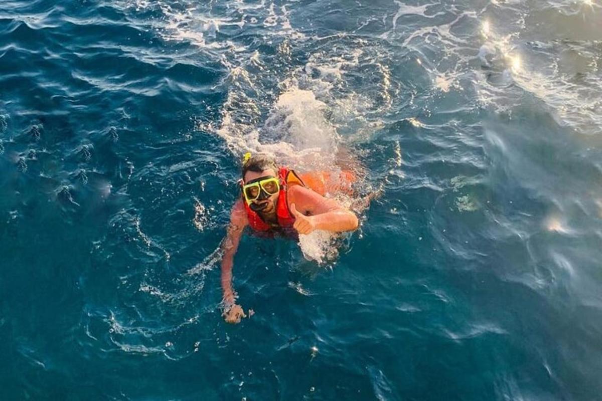 en person som svømmer i vannet i havet