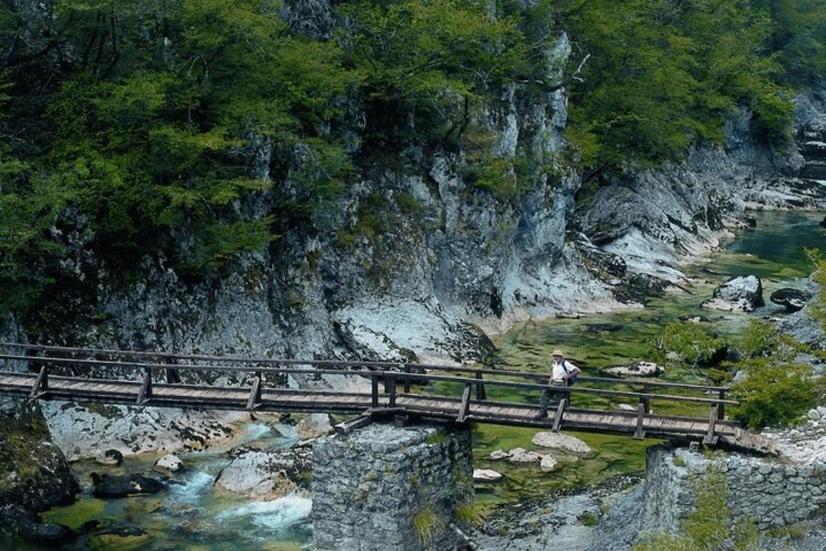 ένας άντρας που στέκεται σε μια γέφυρα πάνω από ένα ποτάμι
