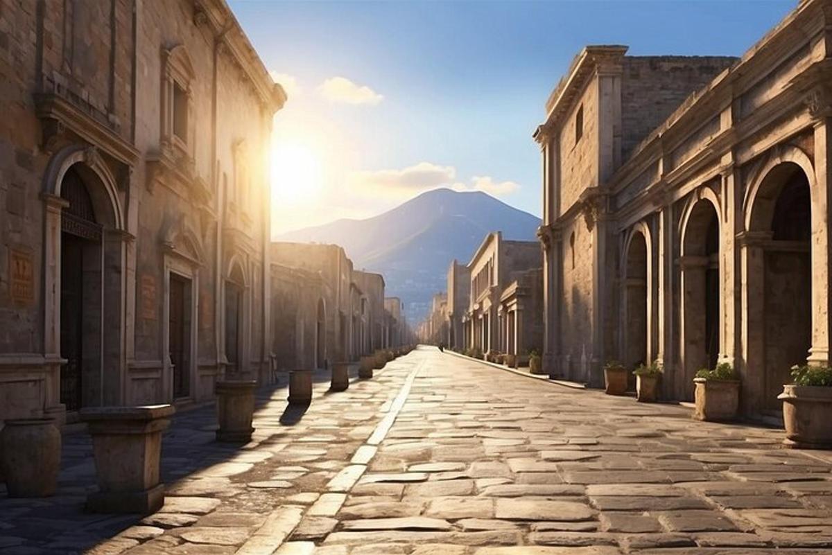una strada vuota con una montagna sullo sfondo