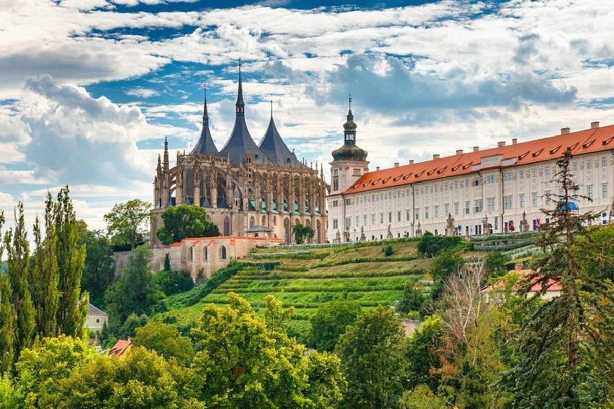 un castello su una collina con alberi ed edifici