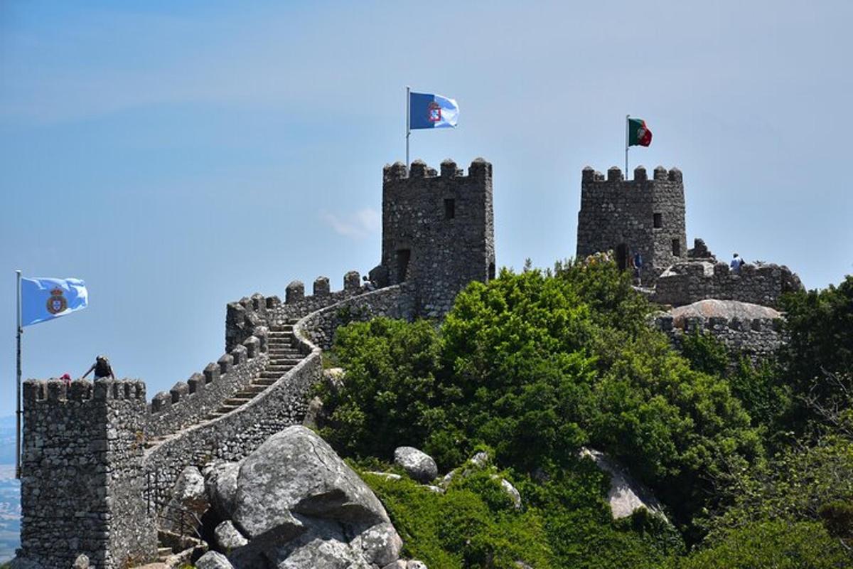 hrad se dvěma vlajkami na vrcholu
