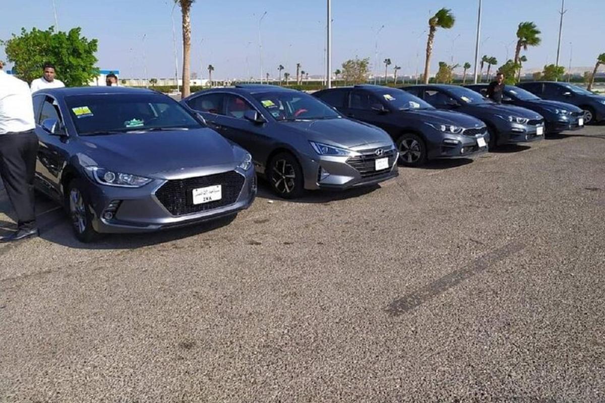 una fila di auto parcheggiate in un parcheggio