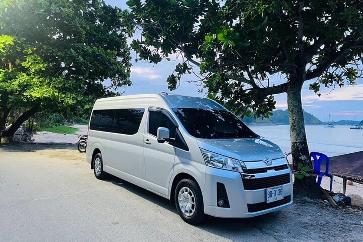 a white van parked next to a tree
