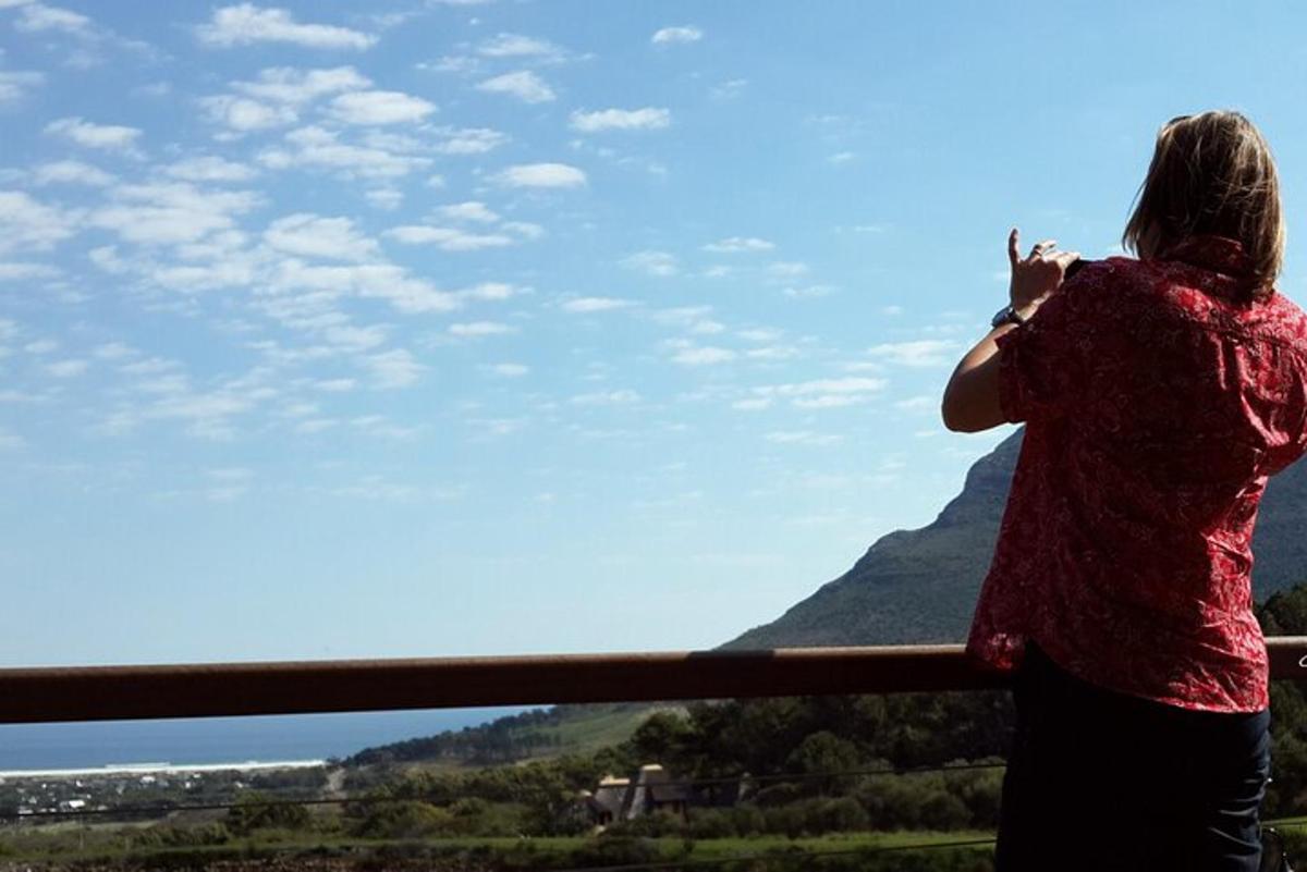 una mujer tomando una fotografía de una montaña