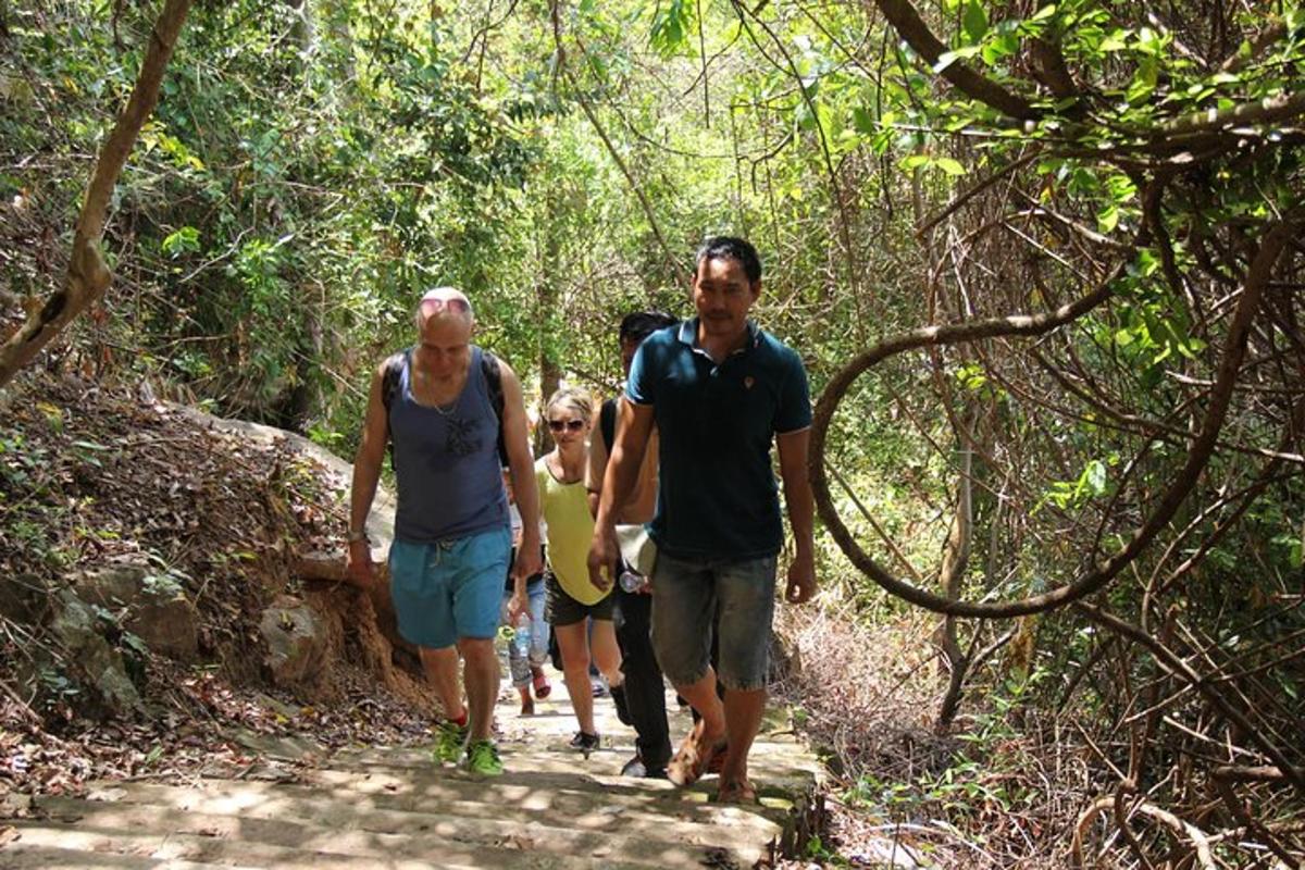un gruppo di persone che cammina lungo un sentiero nel bosco