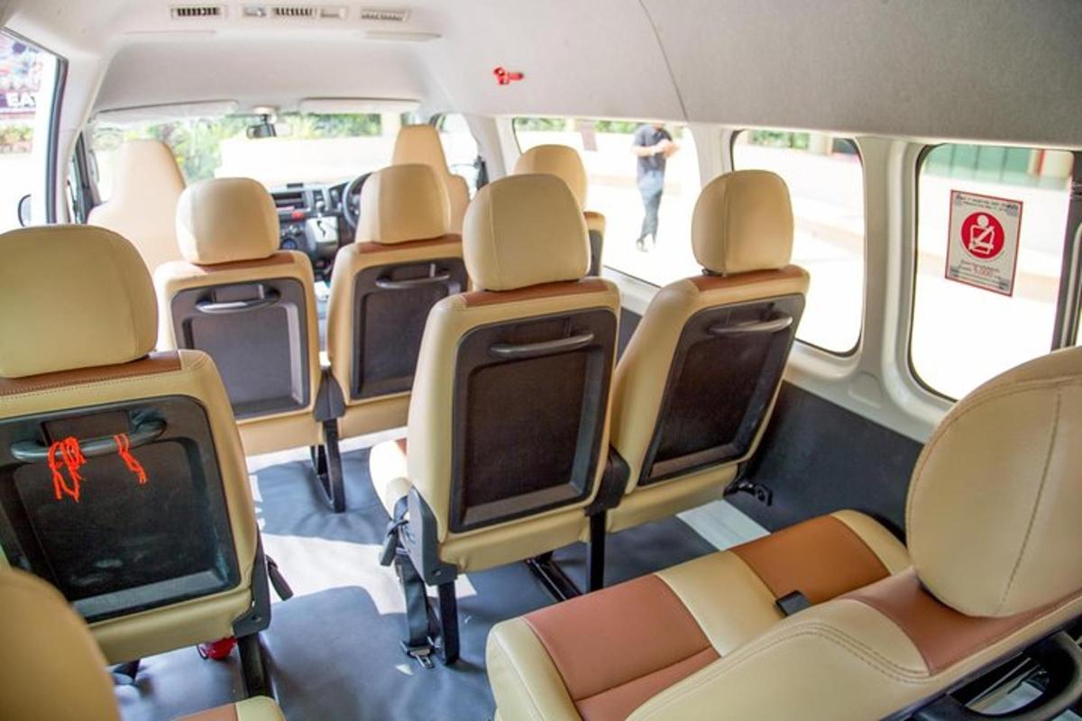 a group of empty seats in a bus