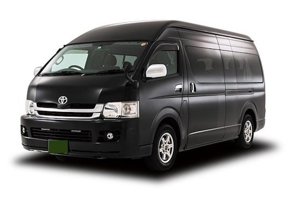 a black van is shown on a white background