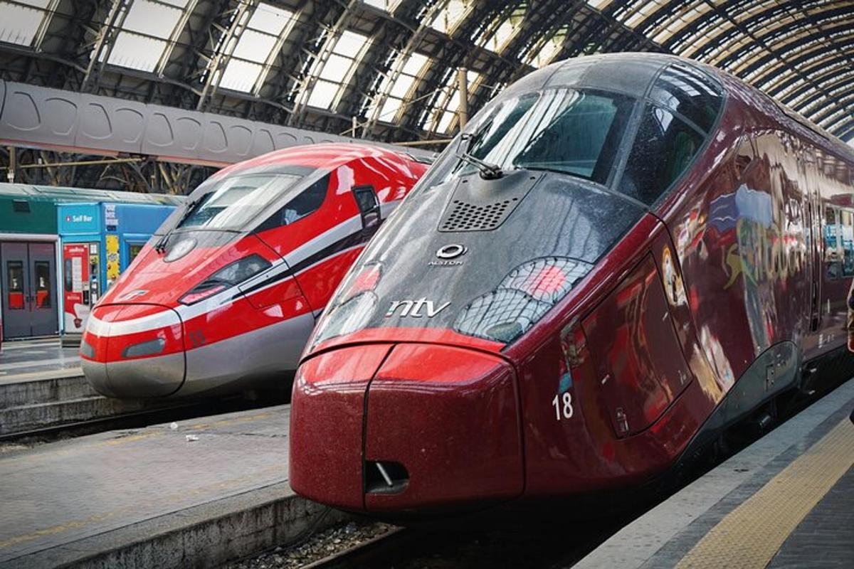 due treni parcheggiati uno accanto all'altro in una stazione ferroviaria
