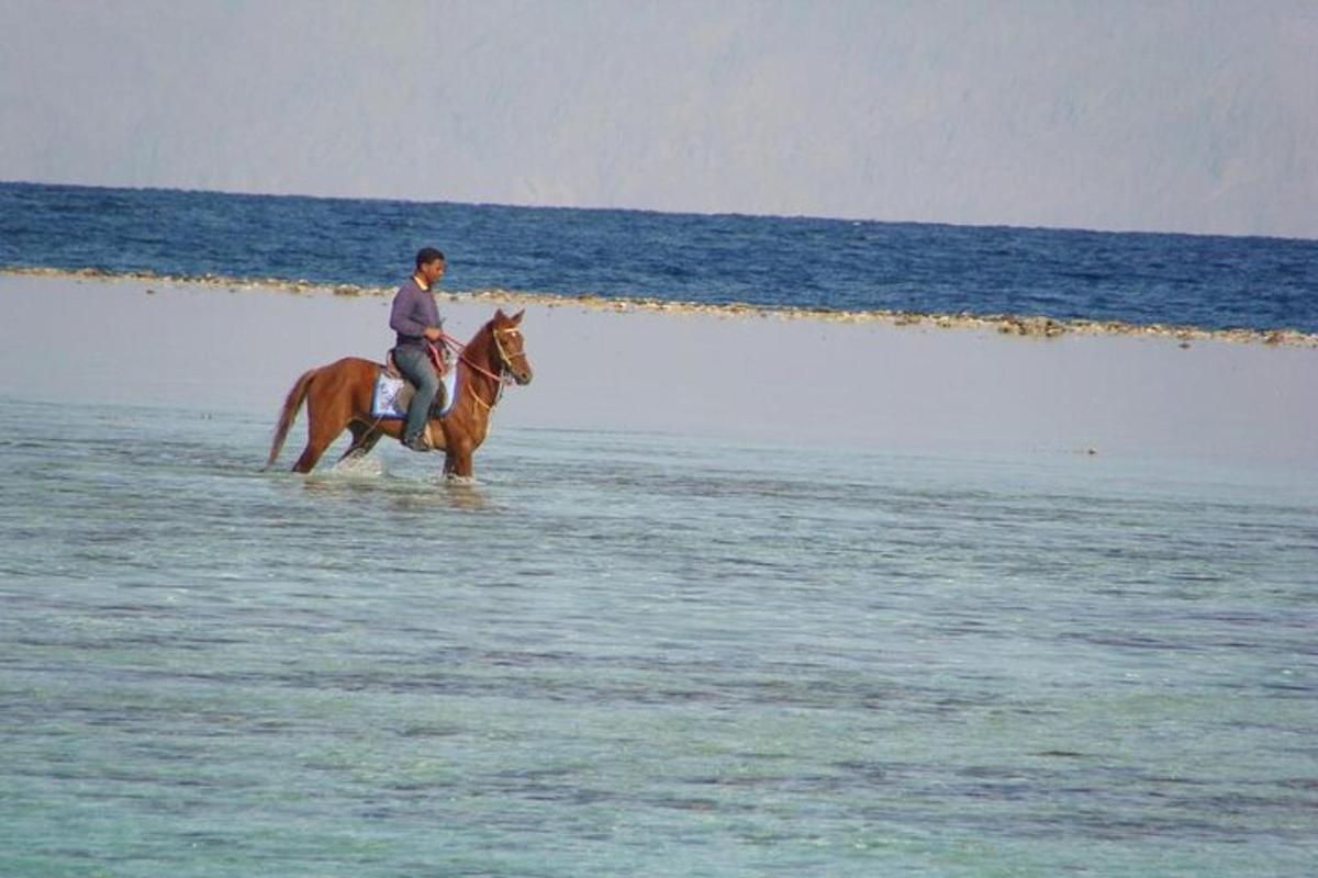 un uomo a cavallo attraverso l'acqua