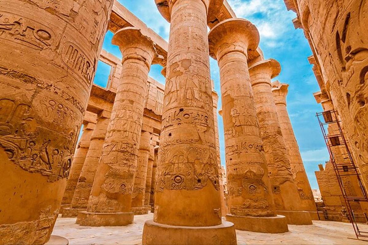 a group of columns in an ancient building