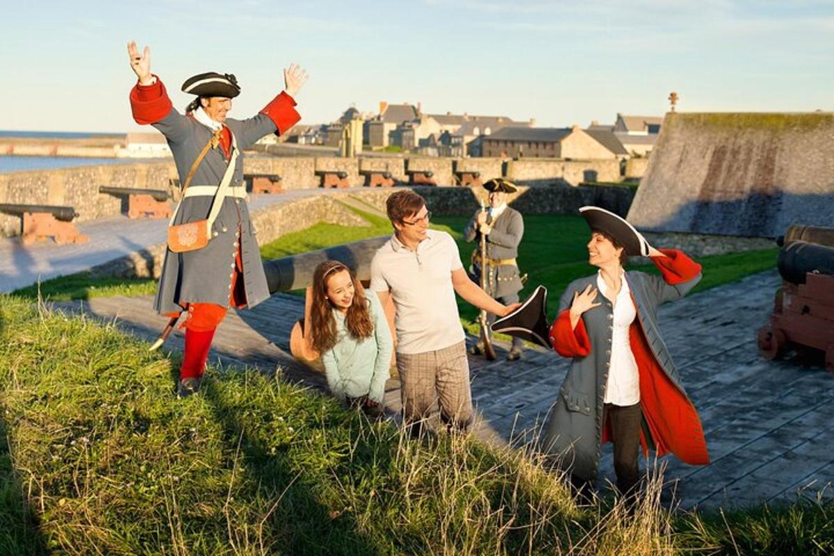 a group of people in costumes walking down a hill