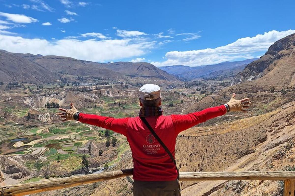 a man standing on top of a mountain with his arms outstretched